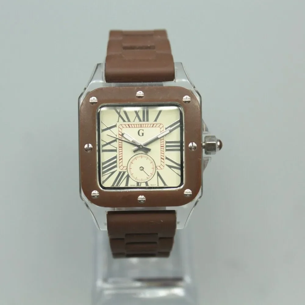 Gossip Unisex Watch Square Dial Brown Bezel Silicone Strap Transparent Case